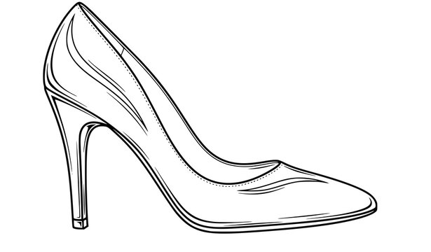 Elegant high heel shoe black and white line art vector detailed fashion outline