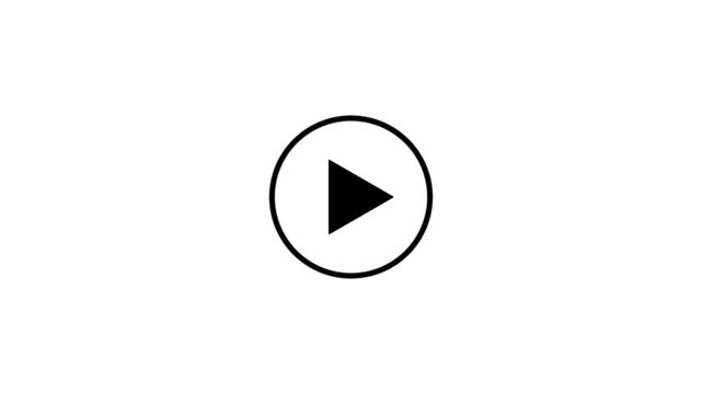 Minimalist black video play button icon on a black background.Play button icon animation.