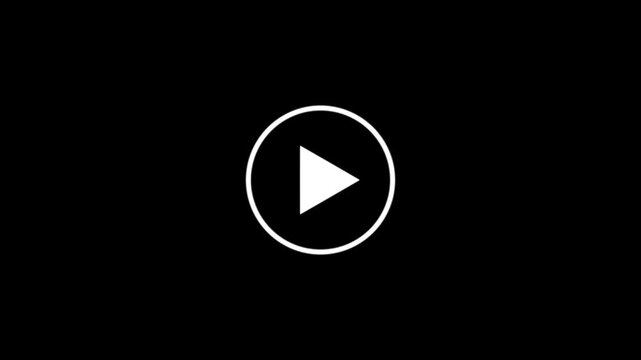 Minimalist white video play button icon on a black background.Play button icon animation.