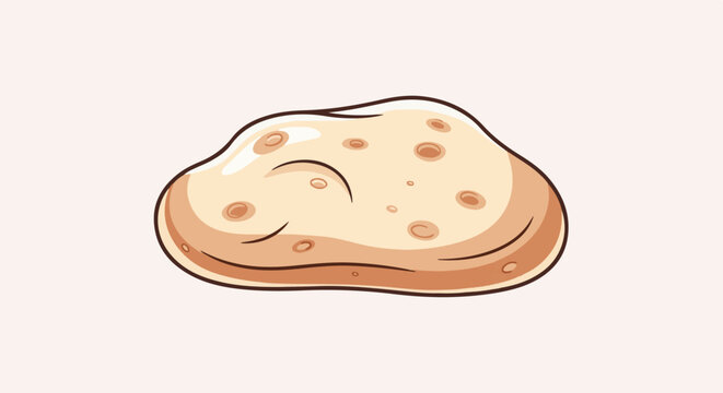 A cartoon representation of a single, golden-brown, slightly irregular shaped tortilla