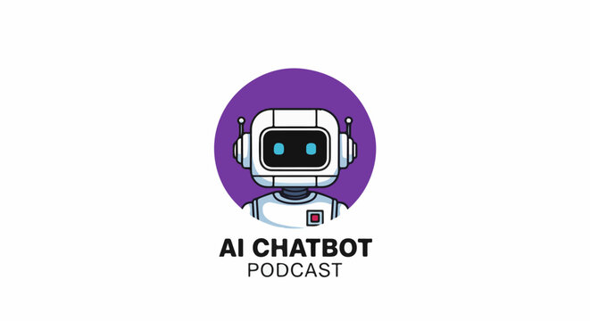 A cartoon robot with blue eyes and a purple circle background