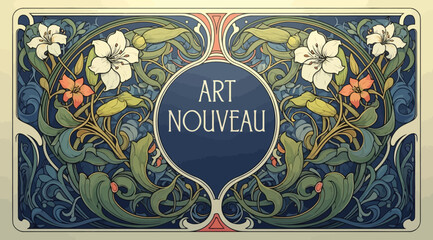 Art nouveau decorative frame with floral elements and lilies © Saharia