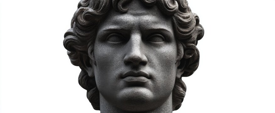 Granite statue of a historic man on white background classic Roman art for studies.