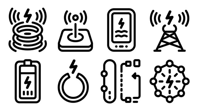 Inductive charging and wireless power symbols - Great for technology blogs, gadget reviews, or electrical engineering diagrams.