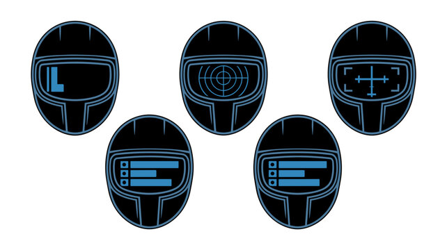 Smart helmet interface and progress bar icons - Great for military tech reports, protective gear UI, or high-tech accessory branding.