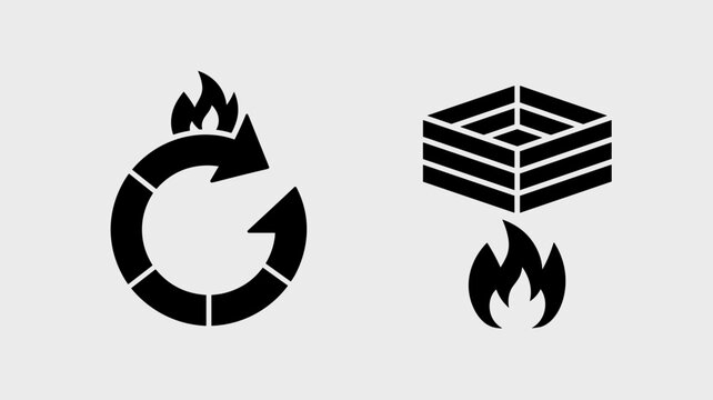 Bold pyrolysis and waste transformation icons - Perfect for chemical engineering blogs, circular economy news, or industrial safety signage.