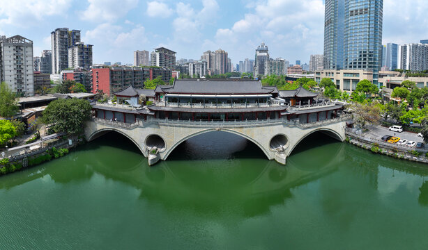 Aerial photography of Anshun Corridor Bridge in Jiuyan Bridge, Chengdu City