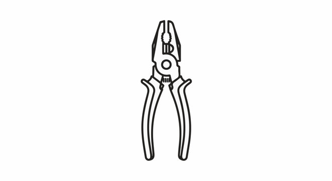 A black outline drawing of a pair of pliers against a white background