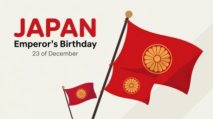 Japan Emperor's Birthday Greeting Card with Imperial Flags and Chrysanthemum Seal