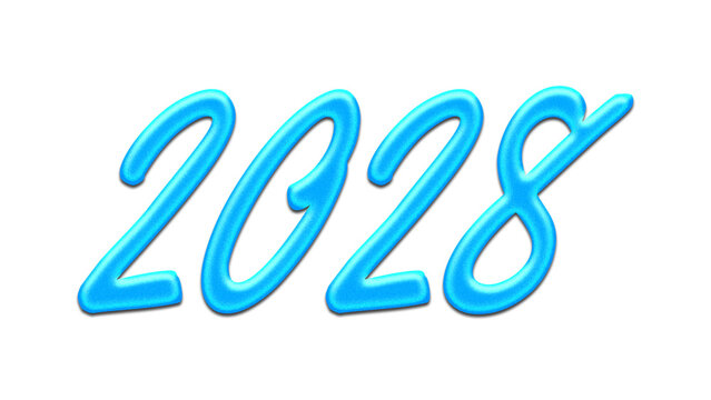 Glowing blue effect of number 2028 on white background.