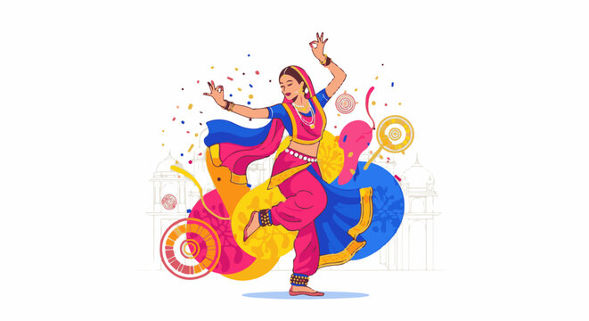 Vibrant Indian dancer in colorful attire, mid-performance