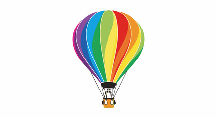 Fototapeta premium Vibrant rainbow hot air balloon ascends against a clean white background