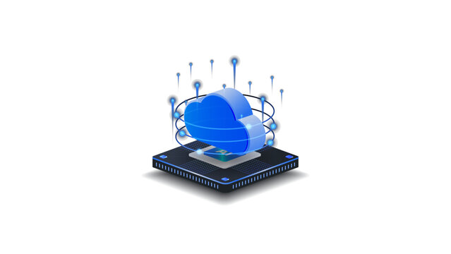 Ai cloud computing isometric vector illustration. Cloud computing technology concept with ai system.