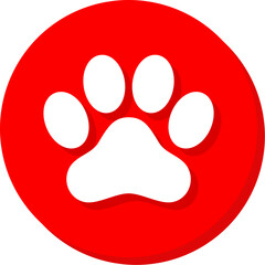Fototapeta premium White animal paw print icon on red circular background for pet and nature apps