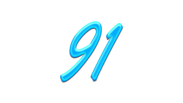 Glowing blue effect of number 91 on white background.