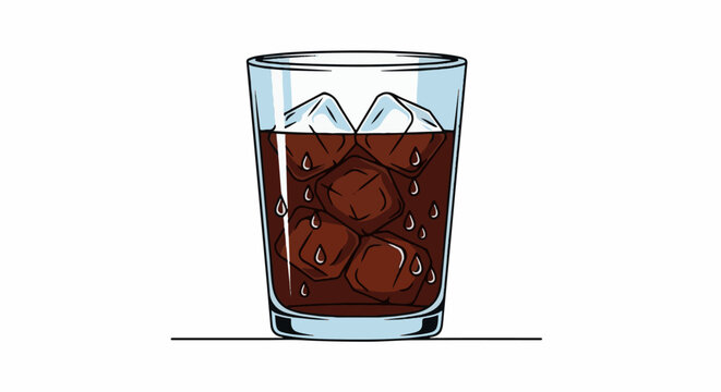 Tall glass filled with iced coffee, showing condensation drops on the outside