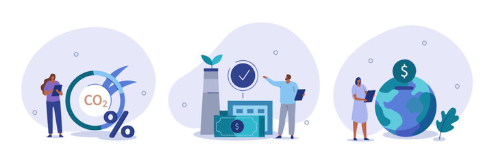 Illustration set for sustainability eco friendly industry and financial investment piggy bank wind turbine sustainability investment industry renewable illustration business environment © Domestock