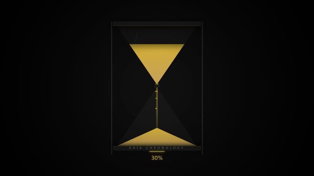 Golden hourglass on black background.
