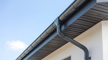 Naklejka premium A modern house with a black gutter system on a clear blue sky background on transparent background