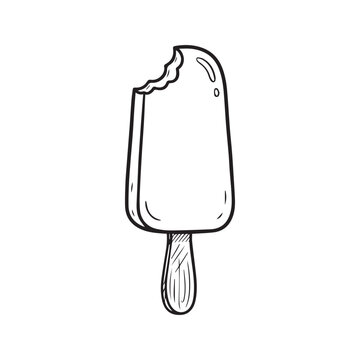 Minimalist line art illustration of a bitten popsicle ice cream bar on a stick
