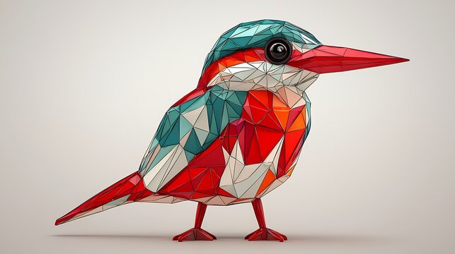 Geometric Low Poly Bird Red, Teal, and Orange Polygonal Design