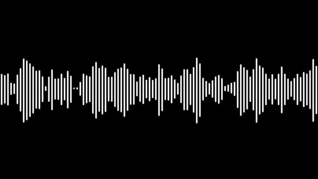 Abstract audio sound visualiser wave spectrum animation on black background. white line audio wave visualisation voice record effect for overlay.