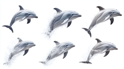 Obraz premium Set of bottlenose dolphins isolated on white background
