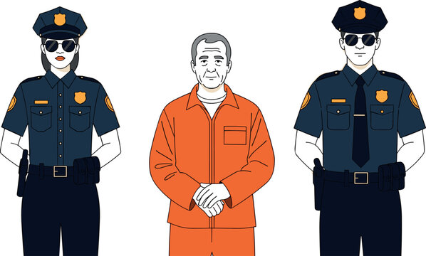 Police Officers Escorting Prisoner in Handcuffs Criminal Arrest Scene with Law Enforcement Characters Security Justice Concept Illustration for Legal and Crime DesignPolice Officers Esco