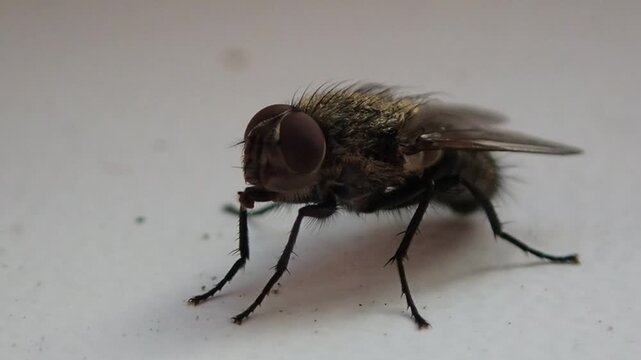 Fly exercises its proboscis, macro