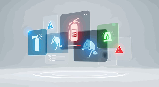 Fire Safety System Icons Illustrating Emergency Response and Prevention Measures