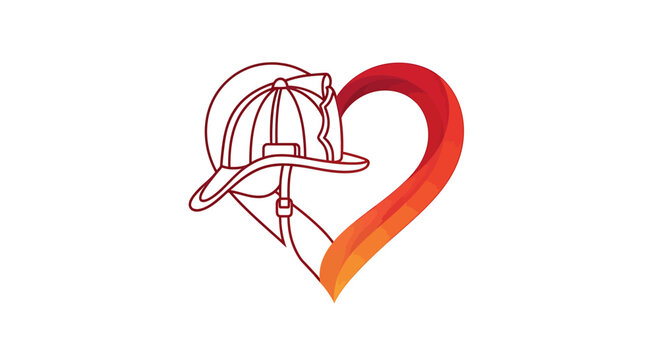 Powerful graphic combining a firefighter's helmet and a vibrant gradient heart, symbolizing profound courage, dedication, and the selfless service of fire rescue teams