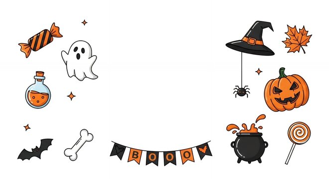 Halloween icons and symbols on white background