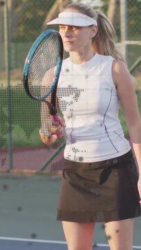Vertical video: Tennis player reacting to incoming shot returning sports map appearing across front