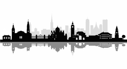 Naklejka premium London city skyline silhouette Thames river UK capital.