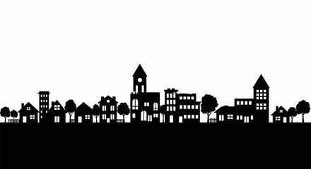 Fototapeta premium City skyline silhouette urban landscape black and white.