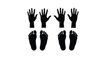 Fototapeta premium Silhouettes of human hands and feet a dark and minimalist composition