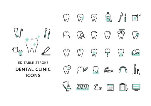 歯の治療・歯医者にまつわるアイコンセット
