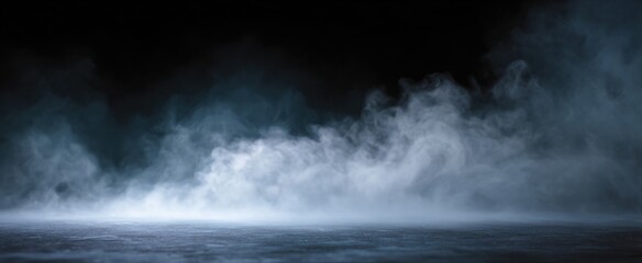 Fototapeta premium Soft gray mist swirls as vapor trails against a dark backdrop.