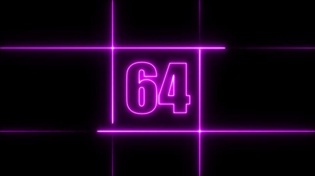 70 to 0 second modern digital countdown timer neon light style on black background, 70 seconds simple countdown timer. 70 second technology digital neon led light game timer animation