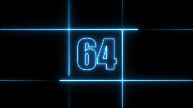 70 to 0 second modern digital countdown timer neon light style on black background, 70 seconds simple countdown timer. 70 second technology digital neon led light game timer animation