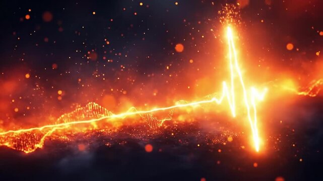 Abstract fire and spark explosion with glowing orange and yellow particles