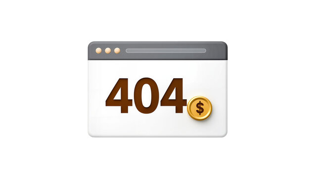 Rounded Browser Window Displaying 404 Error with Coin Icon