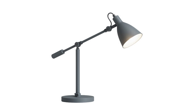 Modern gray adjustable desk lamp with circular base and conical shade