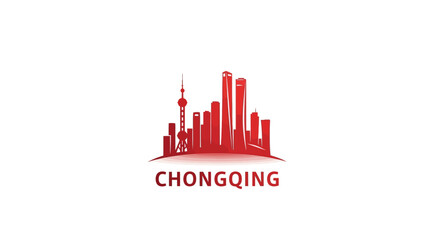 Fototapeta premium Chongqing City Skyline Silhouette in Red Color with Text.