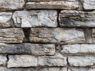 Fototapeta premium Rough, weathered, natural stone wall texture with varied shades of grey and white