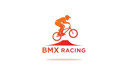 Naklejka premium BMX Racing Logo Depicting Cyclist in Mid-Air Performing Stunt.