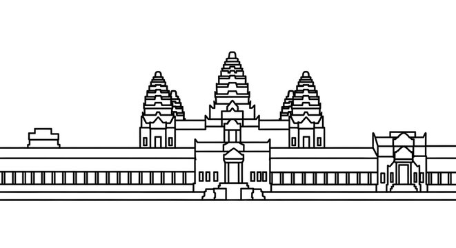 Angkor wat coloring page intricate temple design for kids adults