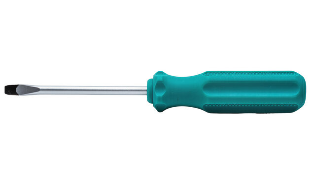 Turquoise plastic handled flathead screwdriver with steel shaft