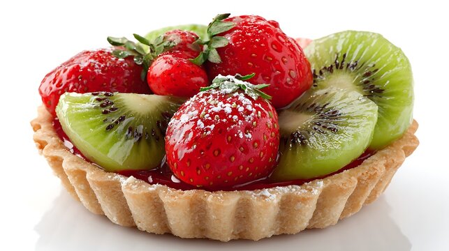 Mini fruit tart with strawberries and kivi isolated on the white background 
