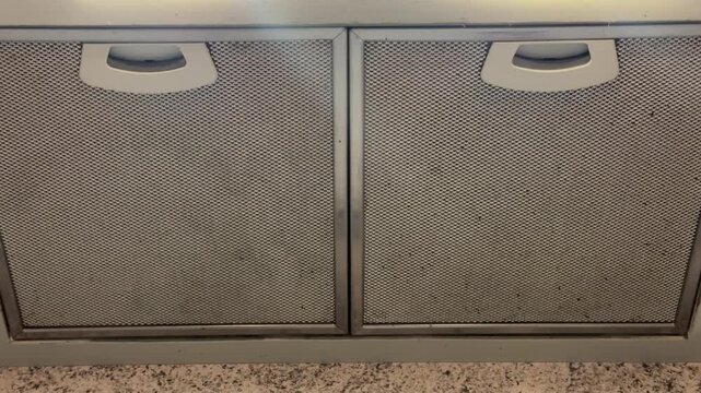 Kitchen Filter Maintenance. Detailed View Of Stainless Steel Kitchen Hood Filter Cleaning Process